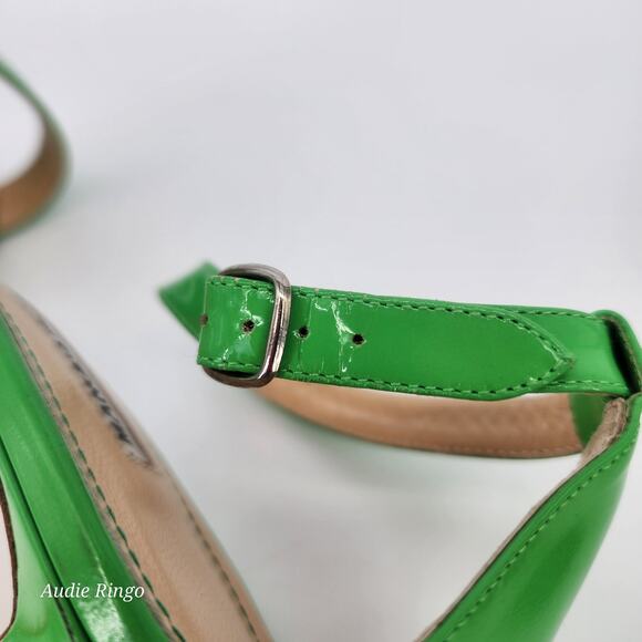 Manolo Blahnik Green Patent Leather Ankle Strap Sandals 37.5 (US 7–7.5) - Picture 14 of 16